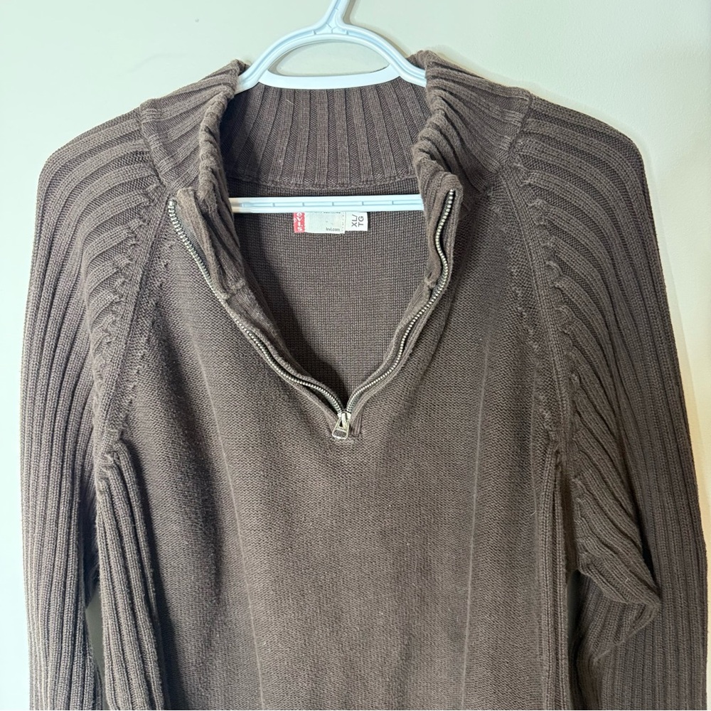 LEVI’S Men’s 1/4 Zipper Pullover Knit Sweater Ribbed Brown Mock Neck Size XL - Picture 4 of 14